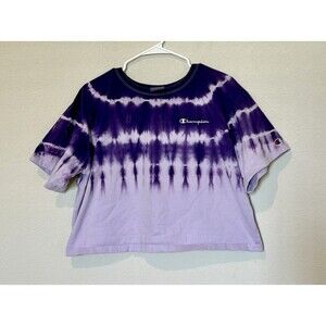 CHAMPION Purple Tie Dye Womens Sz L Crop Top 100% Cotton